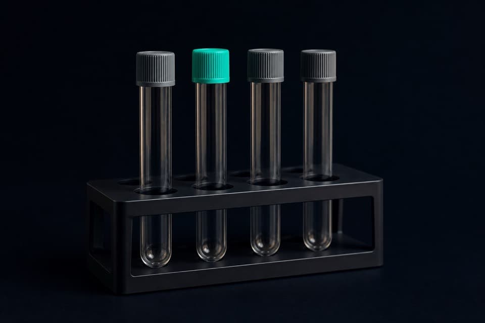 Scientists working with a microscope and sample tubes
