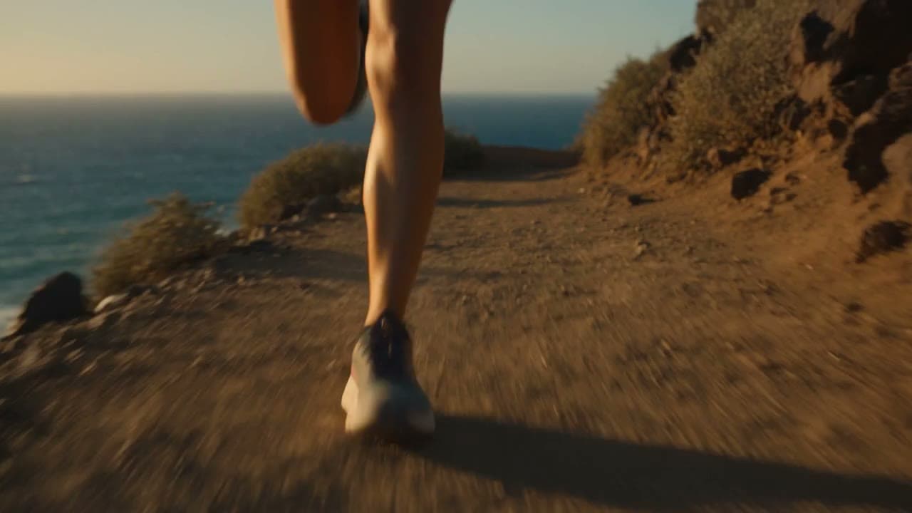 Runner on a coastal trail at golden hour